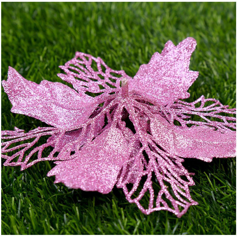 Glitter Artificial Christmas Flowers Tree Decorations