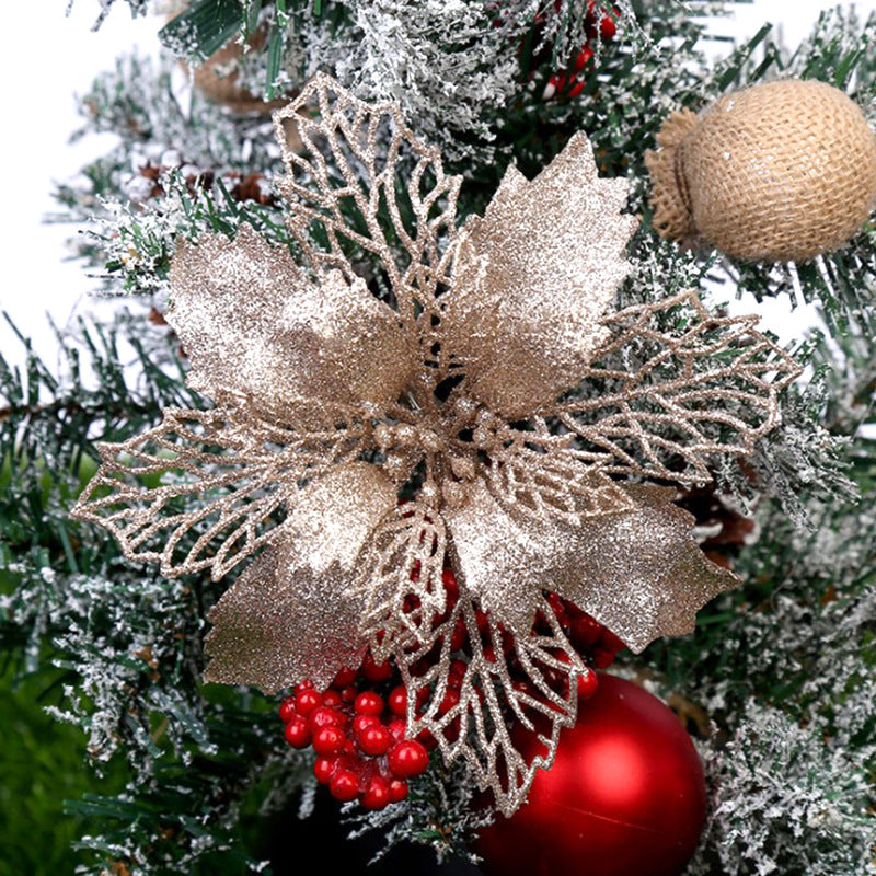 Glitter Artificial Christmas Flowers Tree Decorations