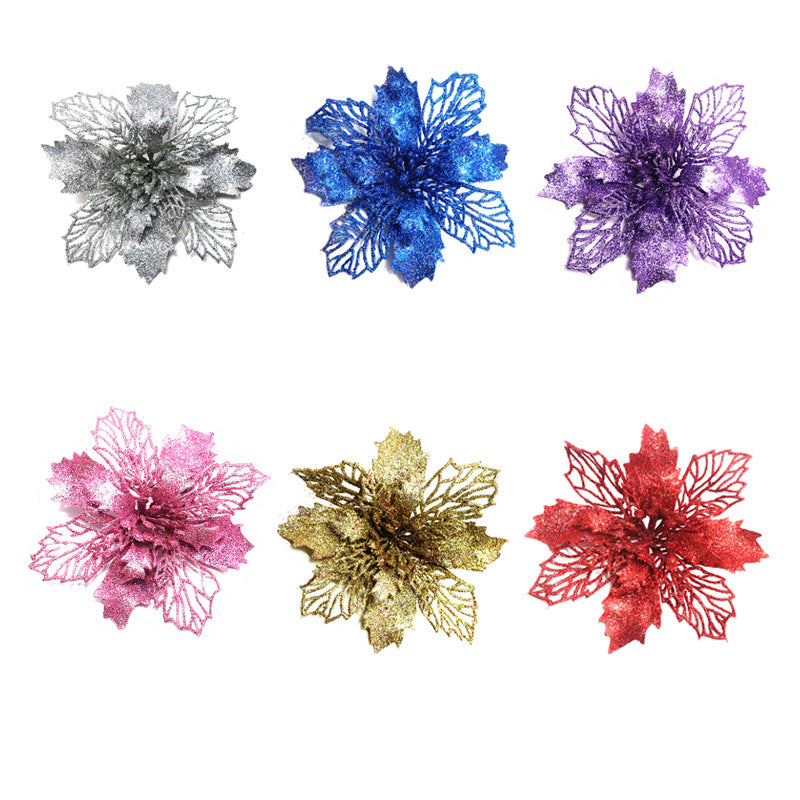 Glitter Artificial Christmas Flowers Tree Decorations