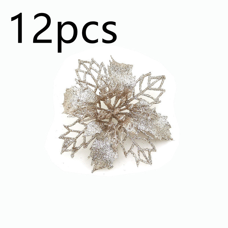 Glitter Artificial Christmas Flowers Tree Decorations