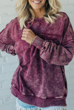 Washed Cotton Loose-fitting Casual Round-neck Sweater