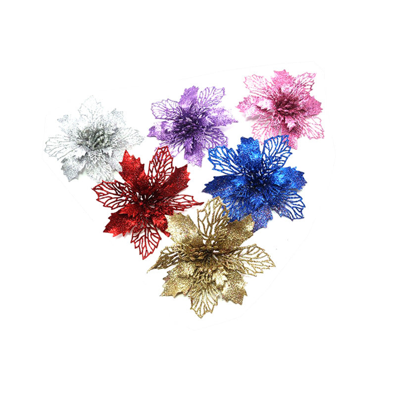 Glitter Artificial Christmas Flowers Tree Decorations