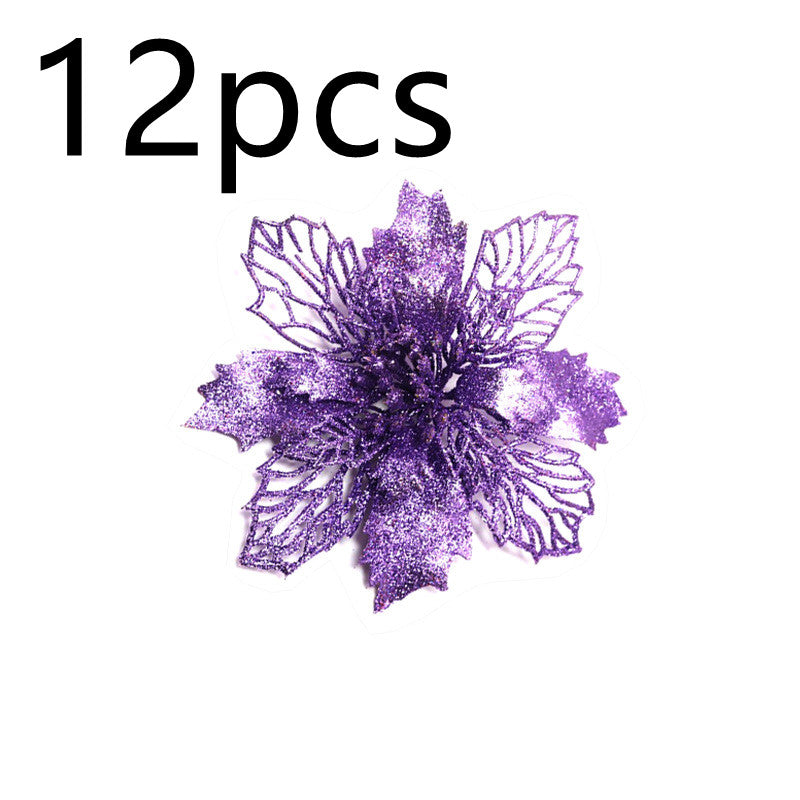 Glitter Artificial Christmas Flowers Tree Decorations