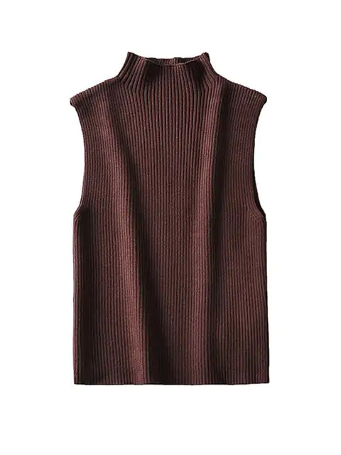Ribbed Knit High Neck Sleeveless