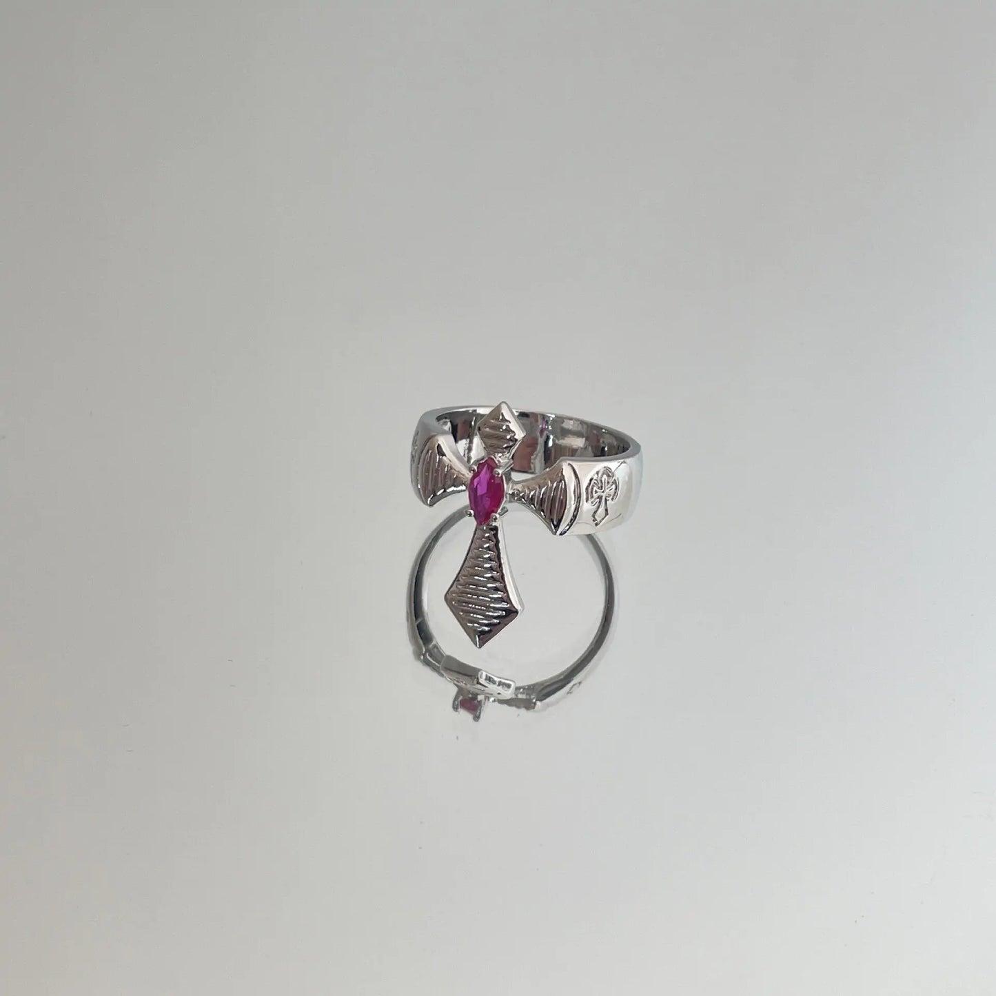 Cross Red Stone Open Ring