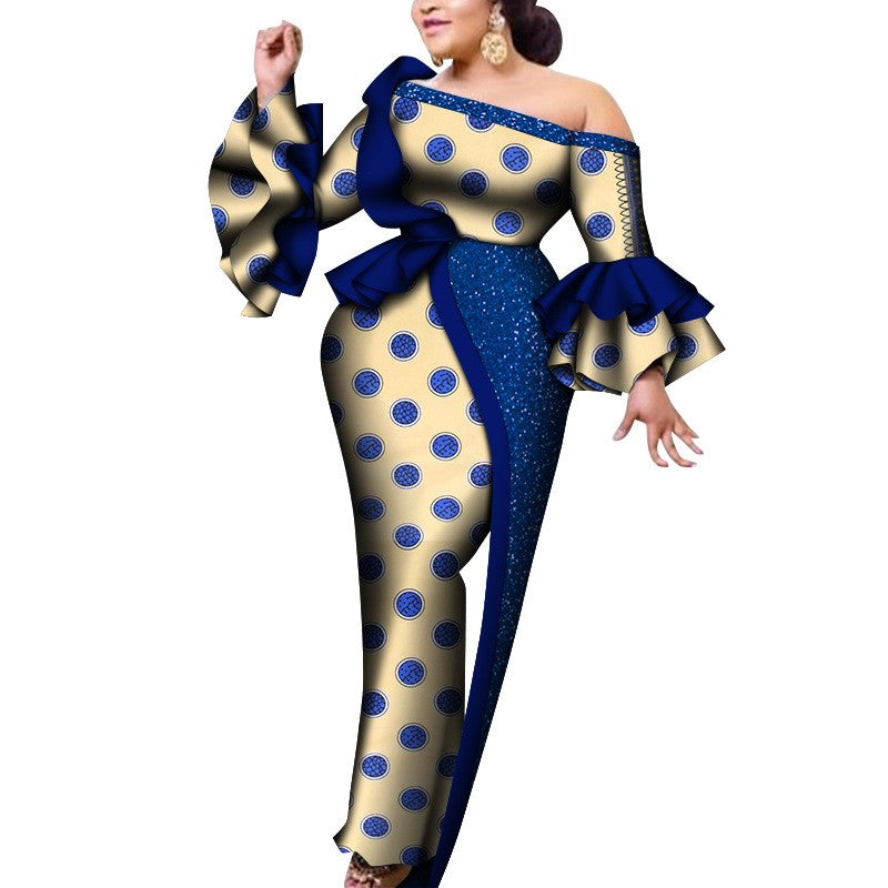 Plus Size Cerecloth Dress Off-shoulder