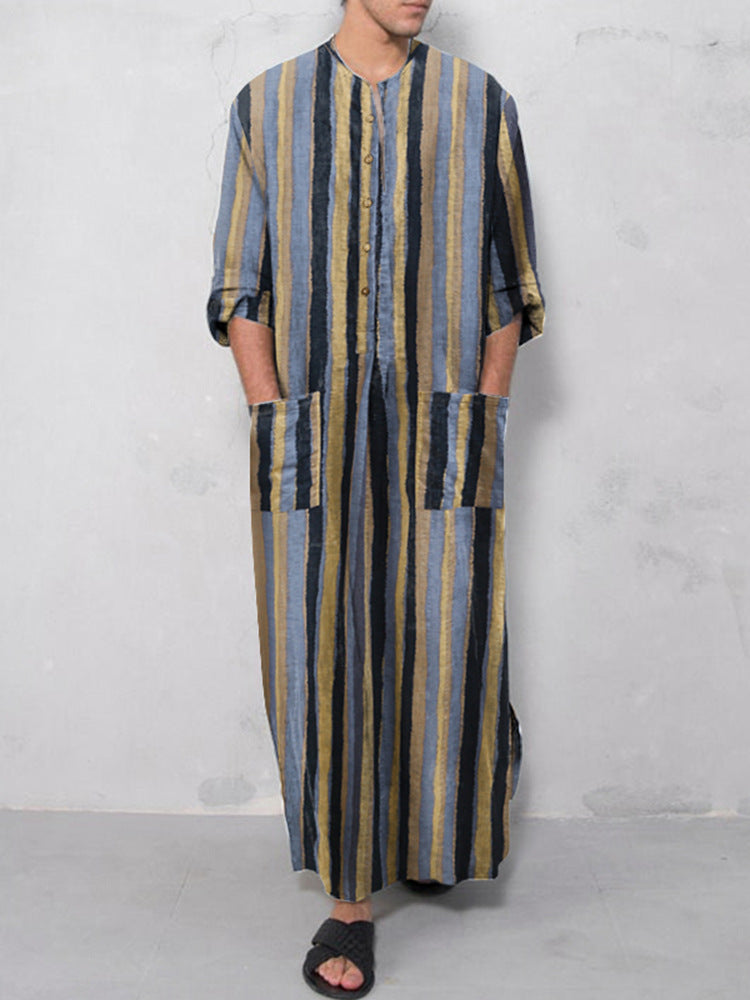 Men's Loose Striped Long Sleeve Robe