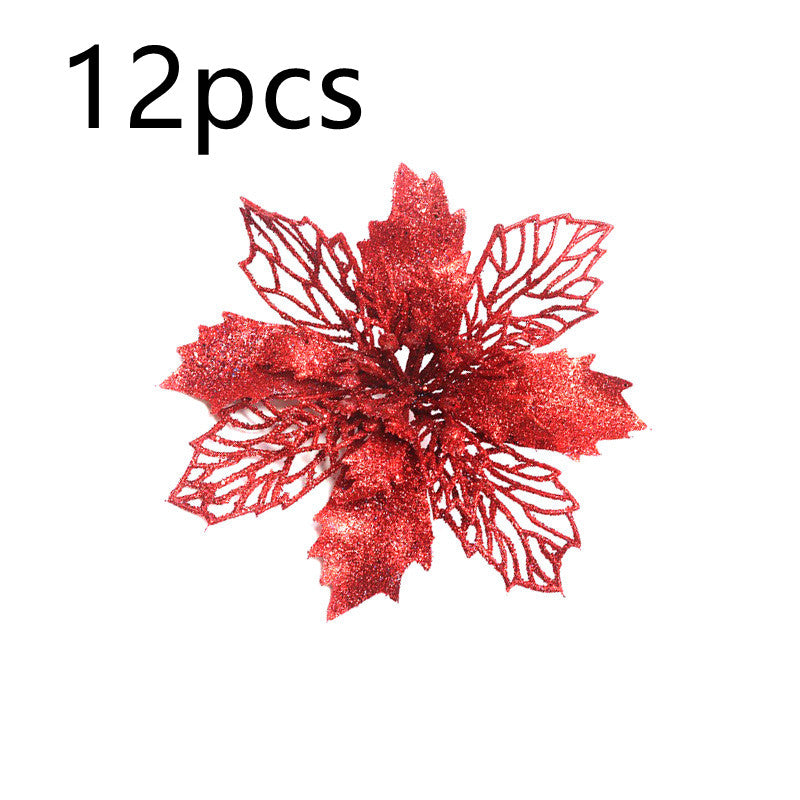 Glitter Artificial Christmas Flowers Tree Decorations
