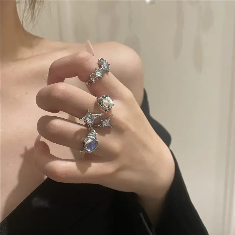 Crystal Opal Star Open Rings