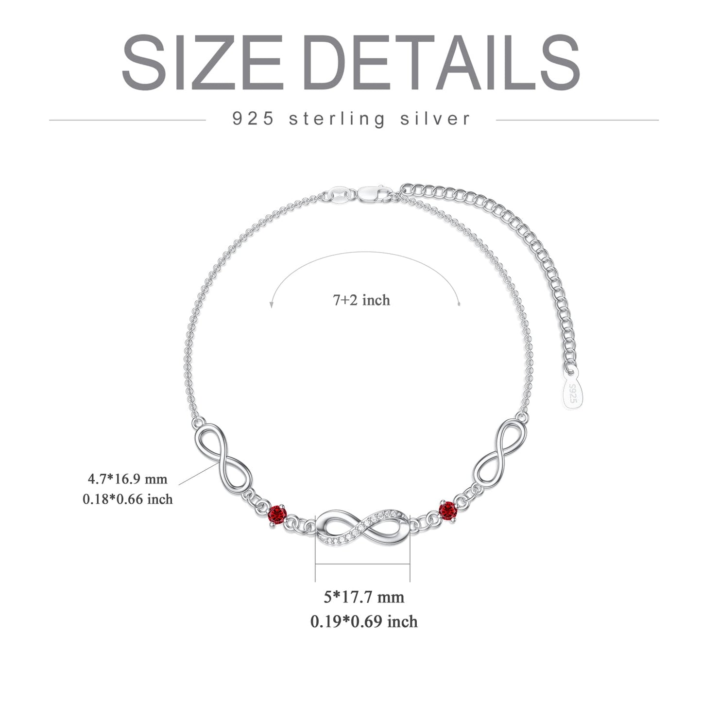 Infinity Bracelet for Women 925 Sterling Silver Birthstone Bracelet Valentine's Day Birthday Christmas Gifts for Mom Wife Girls Her