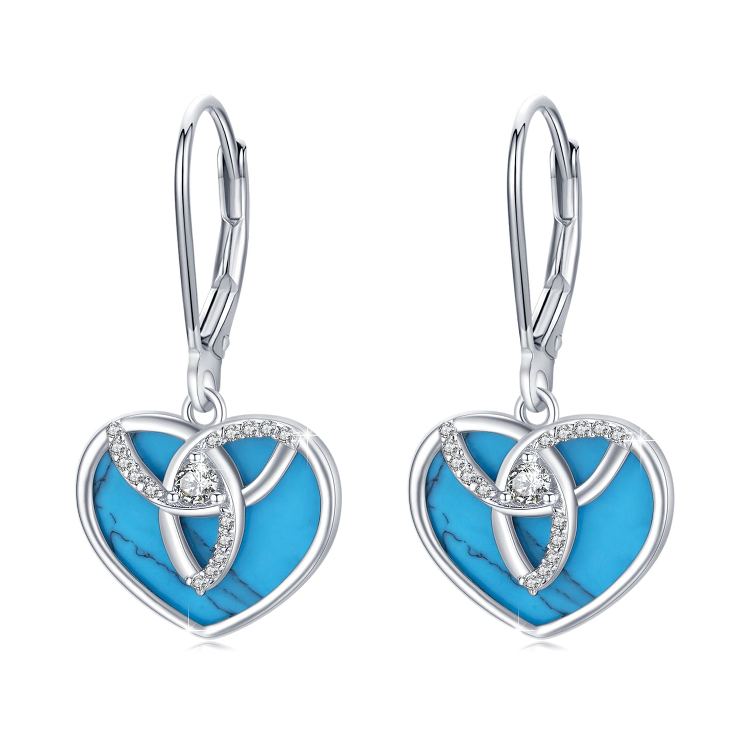 Celtic Drop Earrings 925 Sterling Silver Turquoise Leverback Earrings Celtic Knot Dangle Earrings Irish Jewelry Gifts for Women Girls