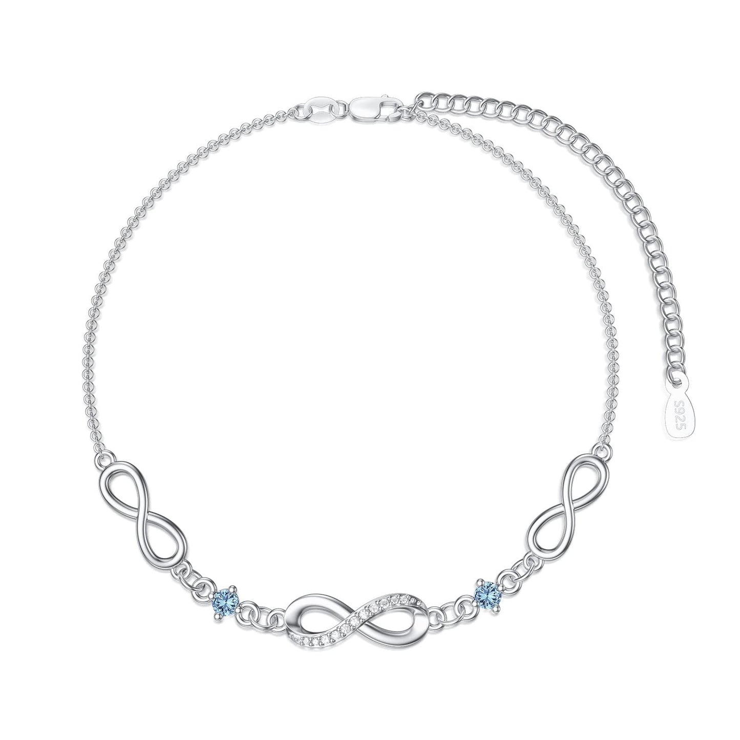 Infinity Bracelet for Women 925 Sterling Silver Birthstone Bracelet Valentine's Day Birthday Christmas Gifts for Mom Wife Girls Her