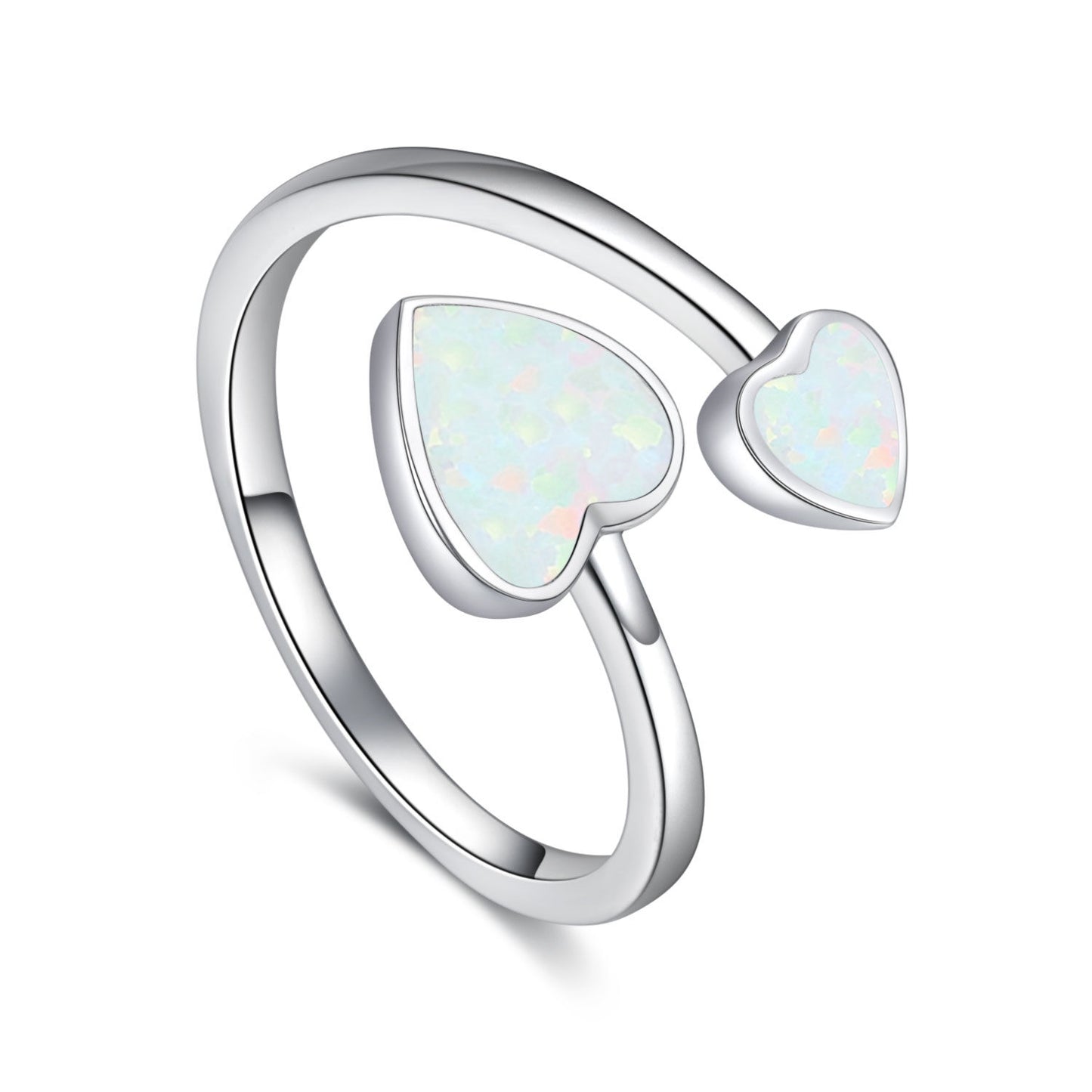 8mm Opal Heart Adjustable Open Ring in 925 Sterling Silver