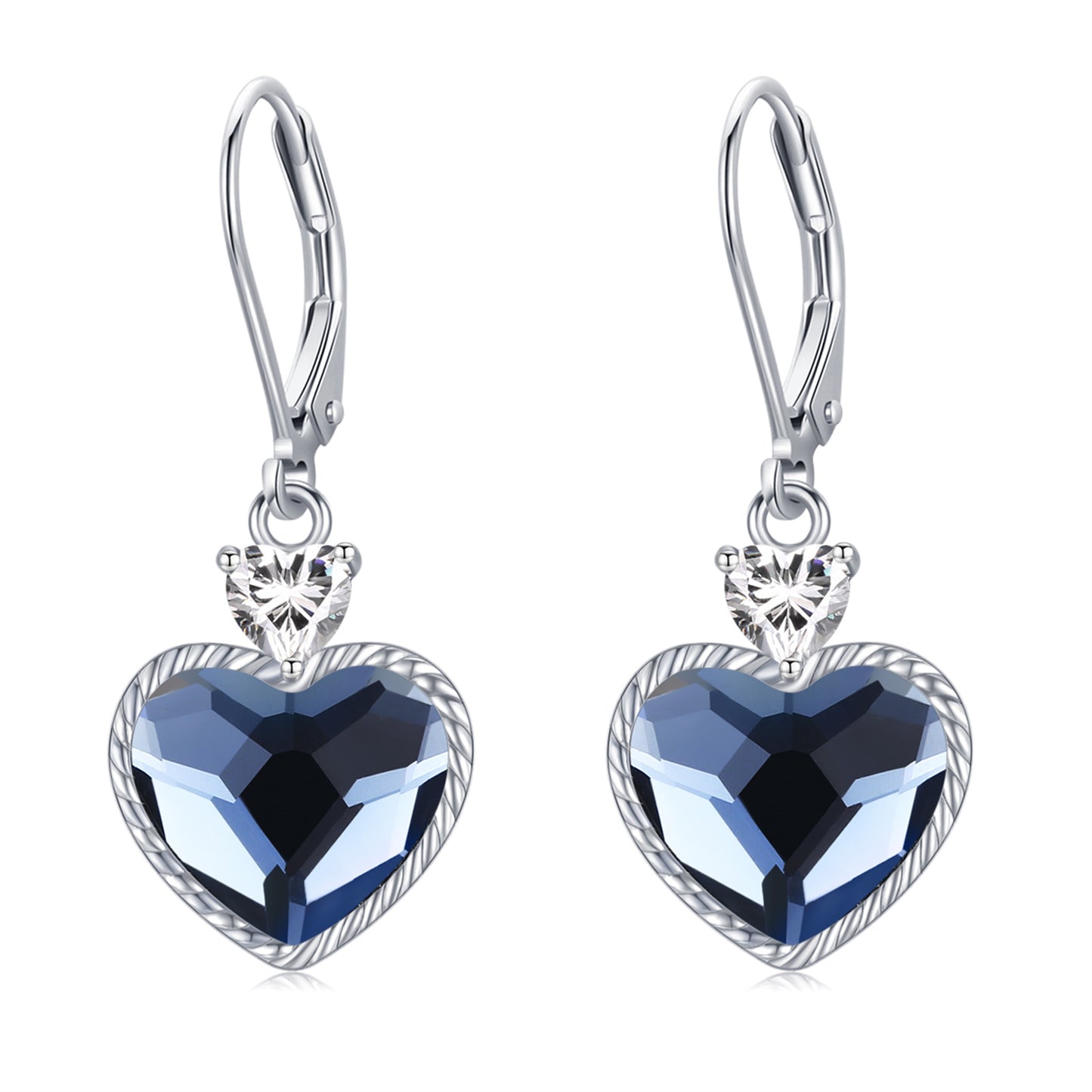 Crystal Dangle Earrings, 925 Sterling Silver Leverback Blue Heart Drop Earrings December Birthday Jewelry Gifts for Women Girls