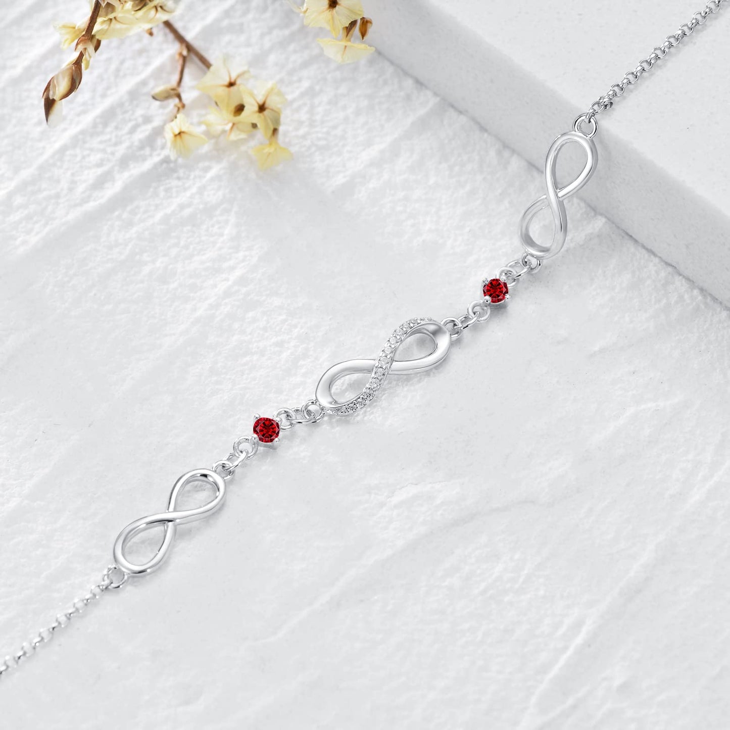 Infinity Bracelet for Women 925 Sterling Silver Birthstone Bracelet Valentine's Day Birthday Christmas Gifts for Mom Wife Girls Her