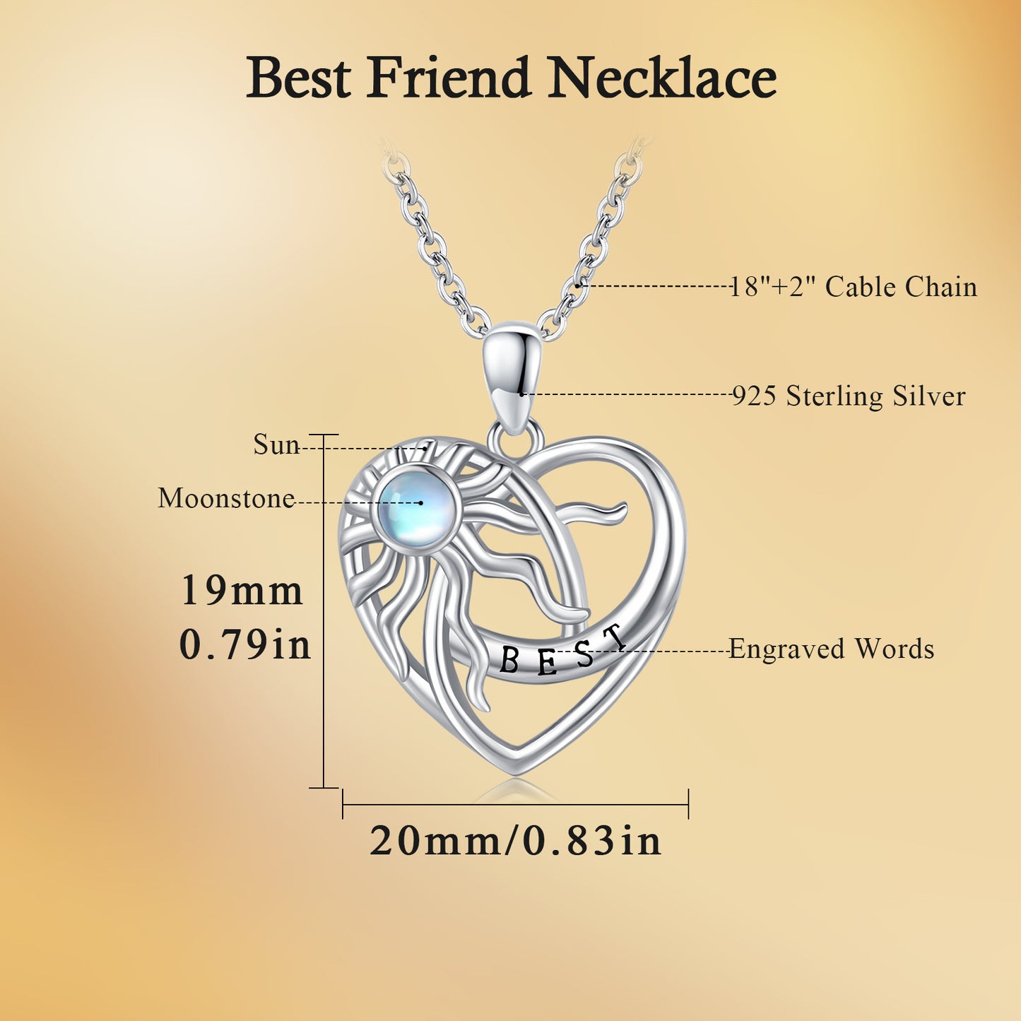 Sterling Silver Sun BFF Necklace