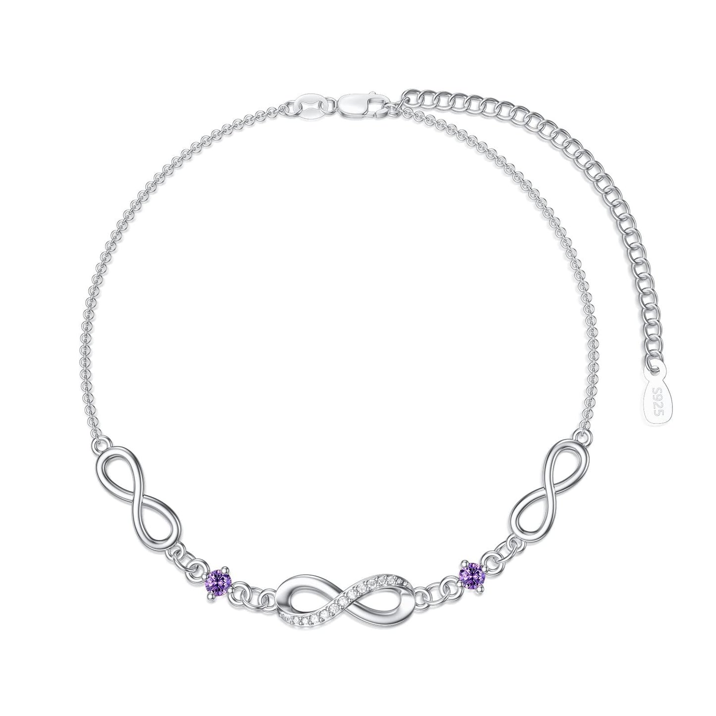 Infinity Bracelet for Women 925 Sterling Silver Birthstone Bracelet Valentine's Day Birthday Christmas Gifts for Mom Wife Girls Her