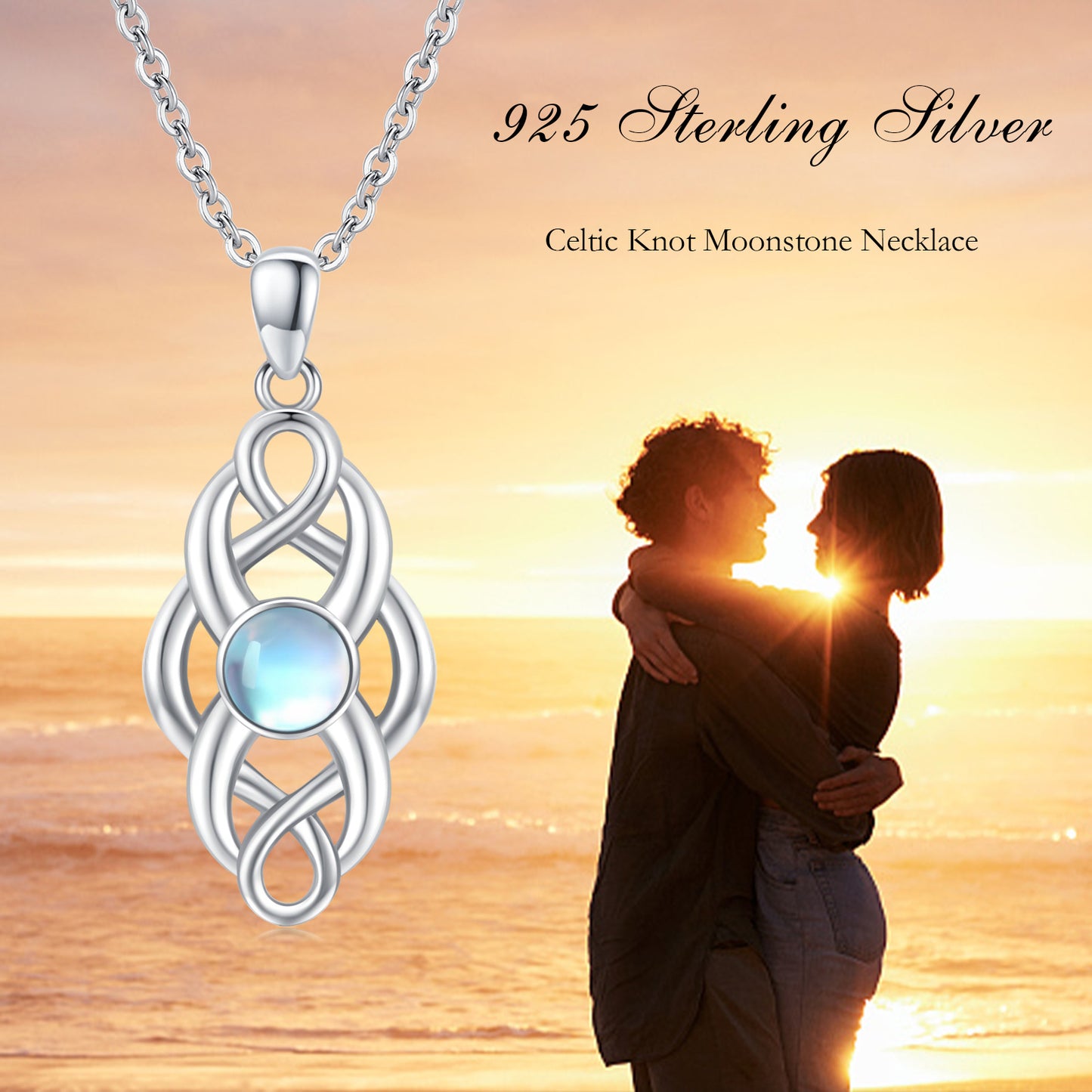 Moonstone Infinity Pendant Necklace in 925 Sterling Silver