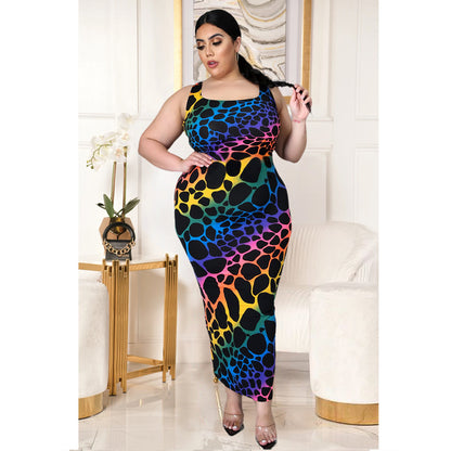 Plus Size Leopard Print Sleeveless Dress