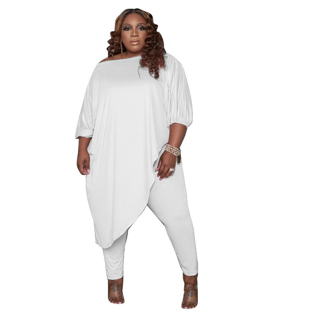 Plus Size One Shoulder Two-piece Set