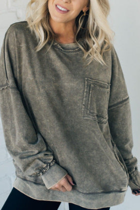 Washed Cotton Loose-fitting Casual Round-neck Sweater