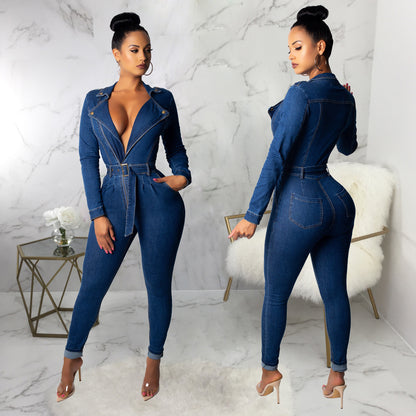 Denim Form Fitting Jumper Bodysuit