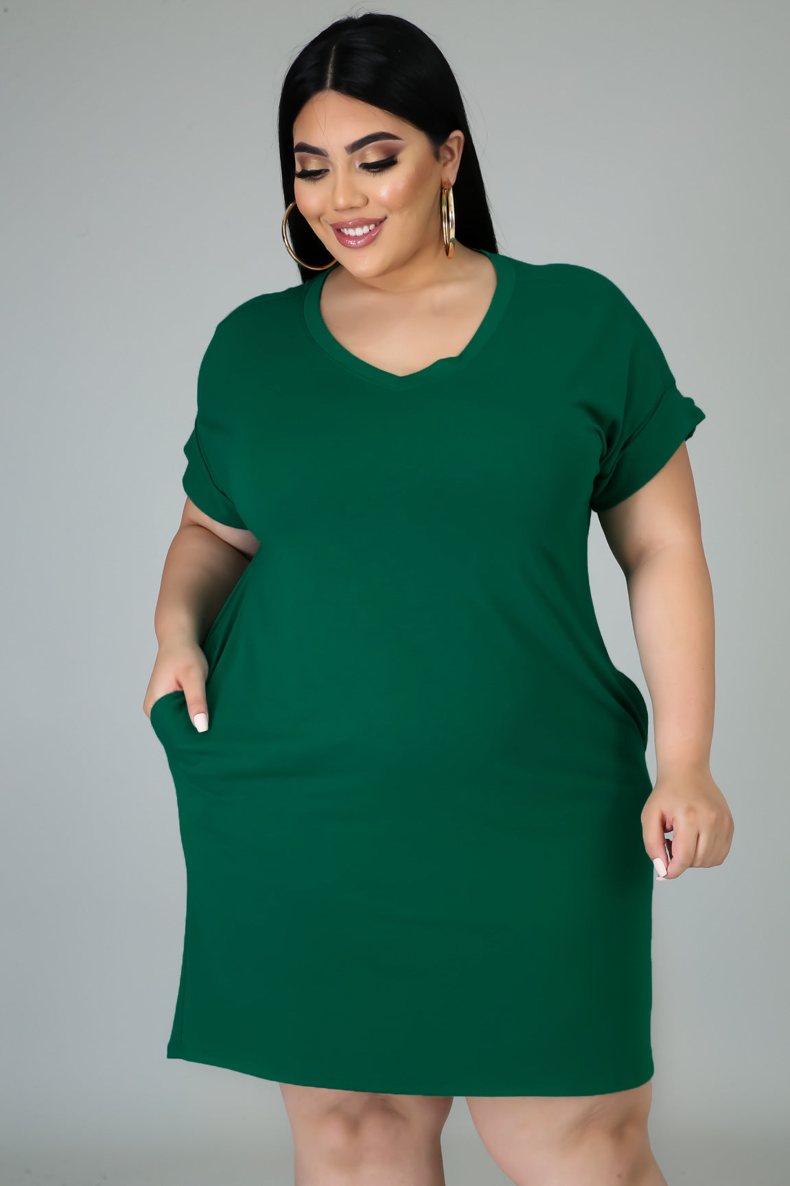 Plus Size Pull Over V-neck Shirt Dress