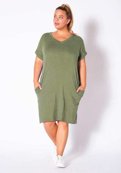 Plus Size Pull Over V-neck Shirt Dress