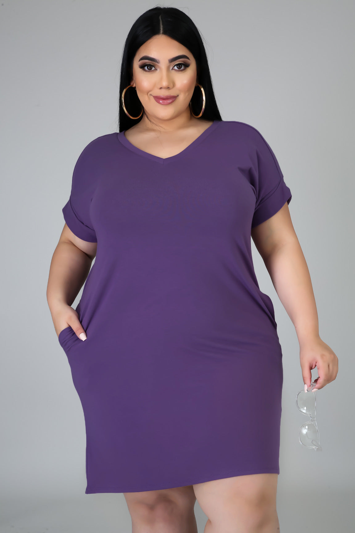 Plus Size Pull Over V-neck Shirt Dress