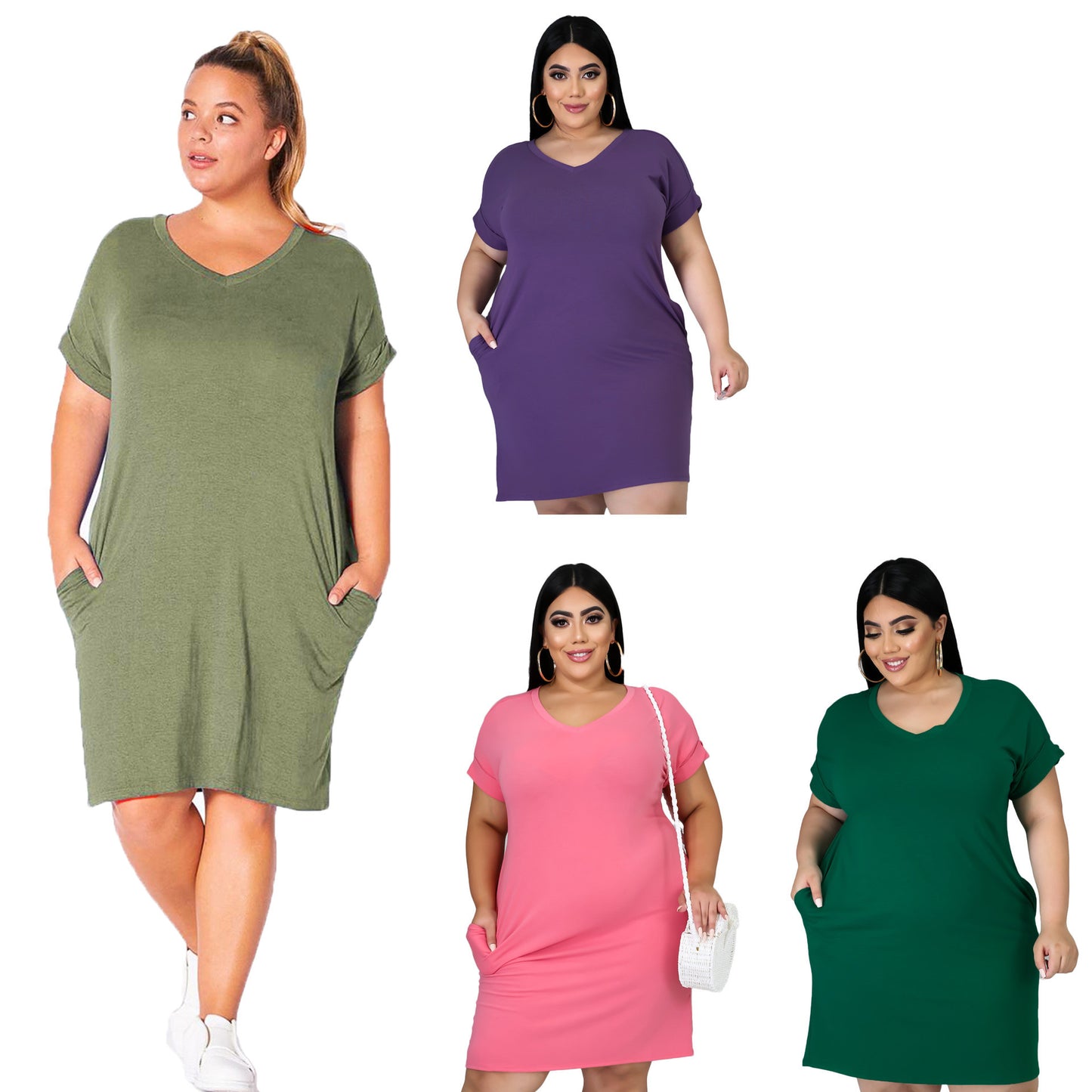 Plus Size Pull Over V-neck Shirt Dress