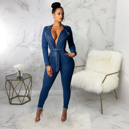 Denim Form Fitting Jumper Bodysuit