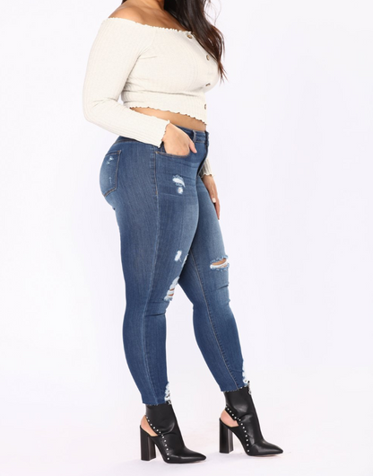 Plus Size Fashioned Dark Blue Jeans