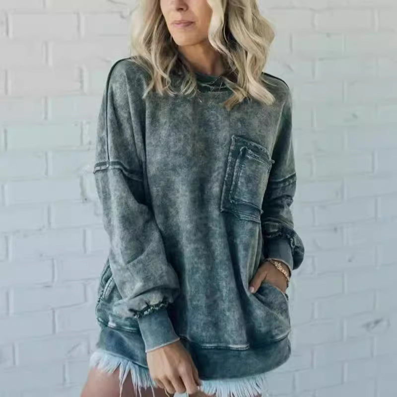 Washed Cotton Loose-fitting Casual Round-neck Sweater