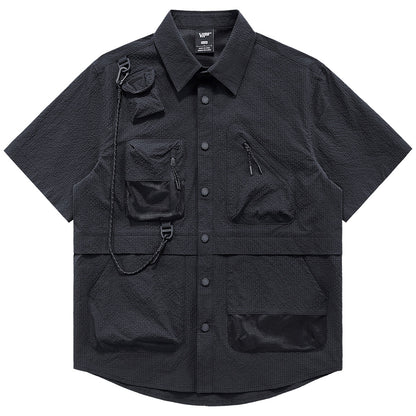 Men's Fashion Function Multi-pocket Quick-drying Patchwork Short-sleeved Shirt