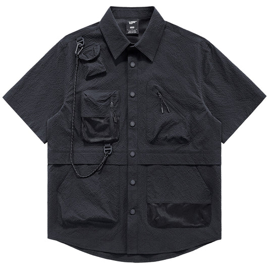 Men's Fashion Function Multi-pocket Quick-drying Patchwork Short-sleeved Shirt
