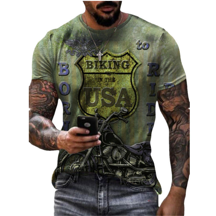 European And American Style Men's Clothing Wish Summer Sports 3D Printed Round Neck Youth Thin Slim T-shirt