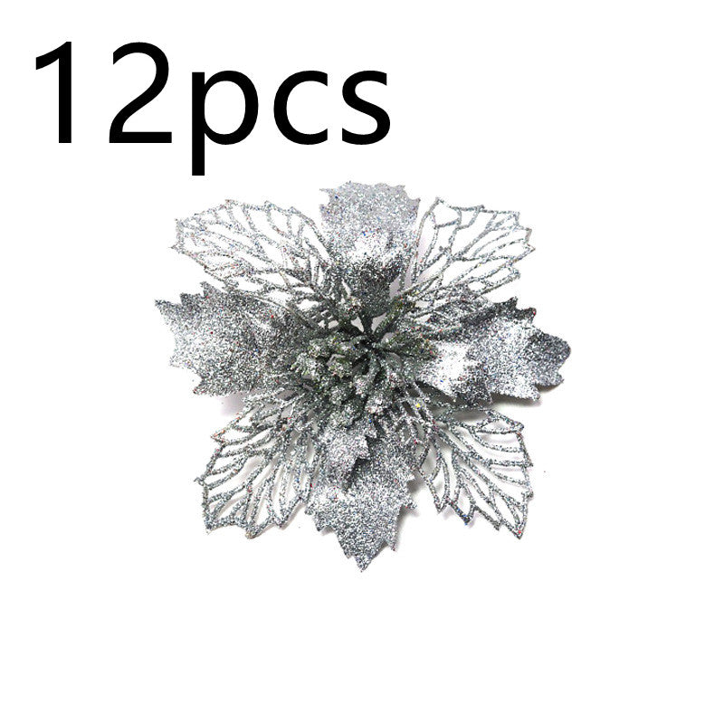 Glitter Artificial Christmas Flowers Tree Decorations