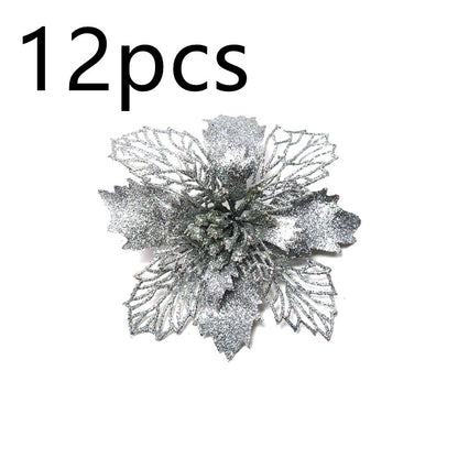 Glitter Artificial Christmas Flowers Tree Decorations