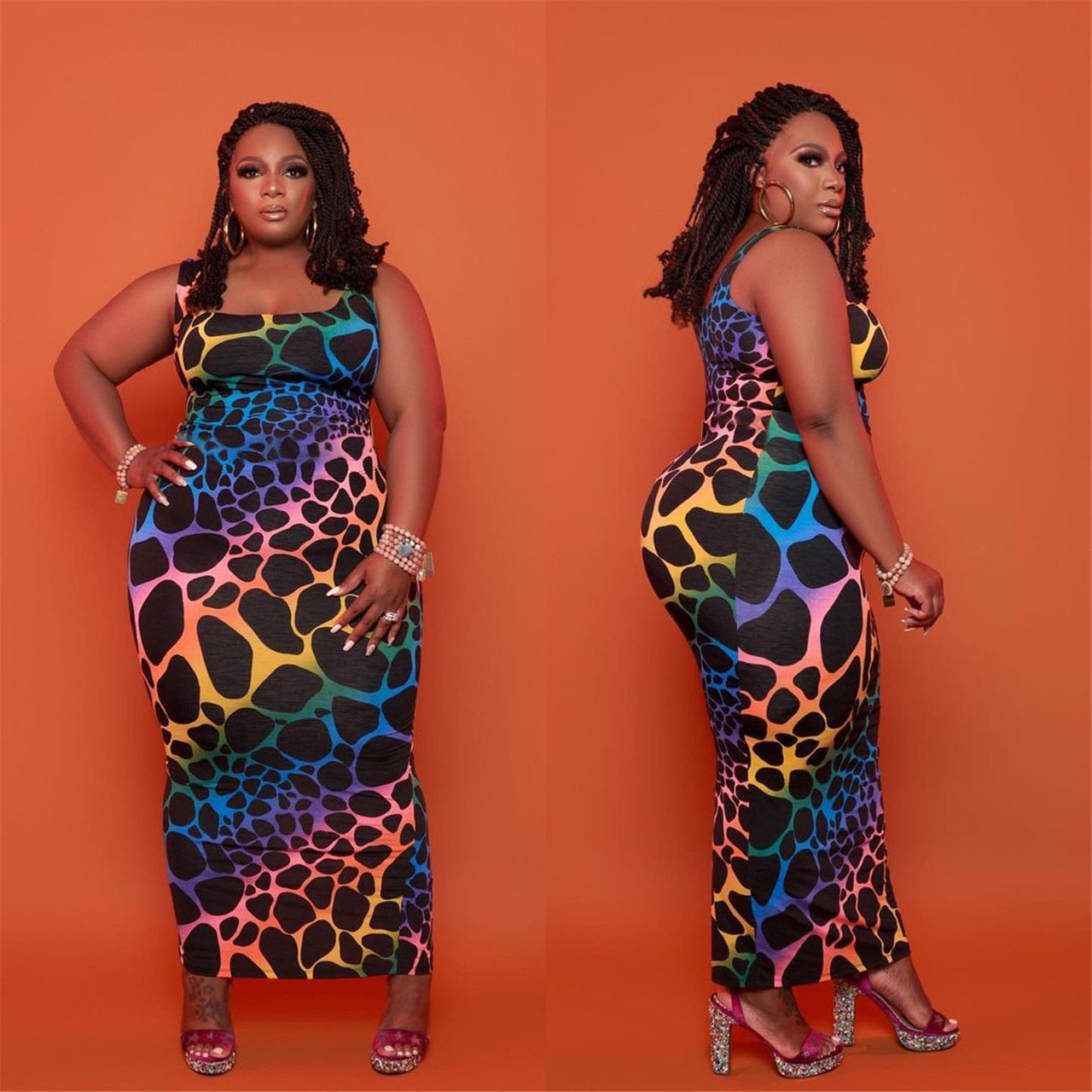 Plus Size Leopard Print Sleeveless Dress