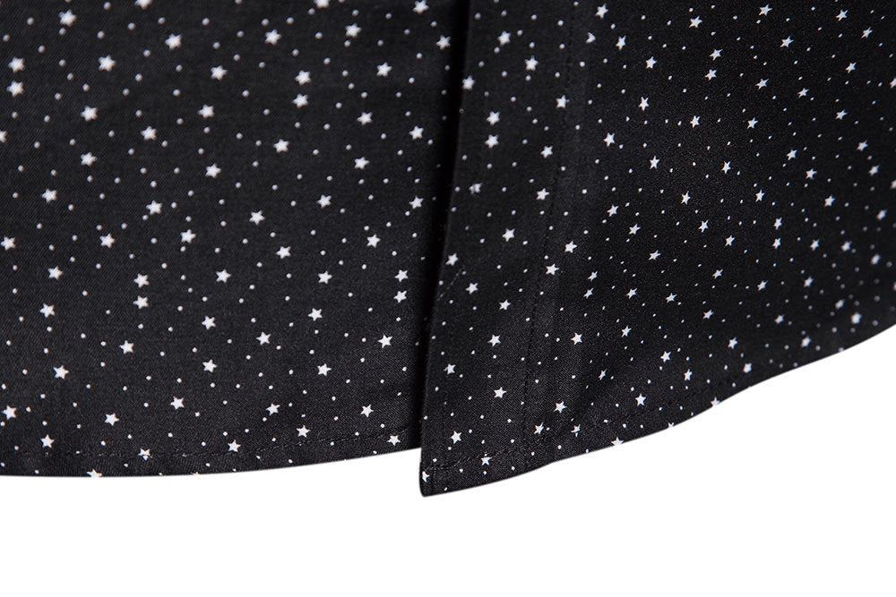 Men's Clothing Print Black Long Sleeve Shirt