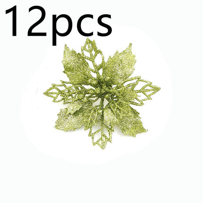 Glitter Artificial Christmas Flowers Tree Decorations