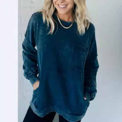 Washed Cotton Loose-fitting Casual Round-neck Sweater