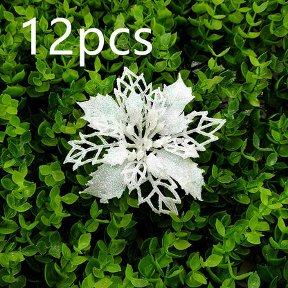 Glitter Artificial Christmas Flowers Tree Decorations