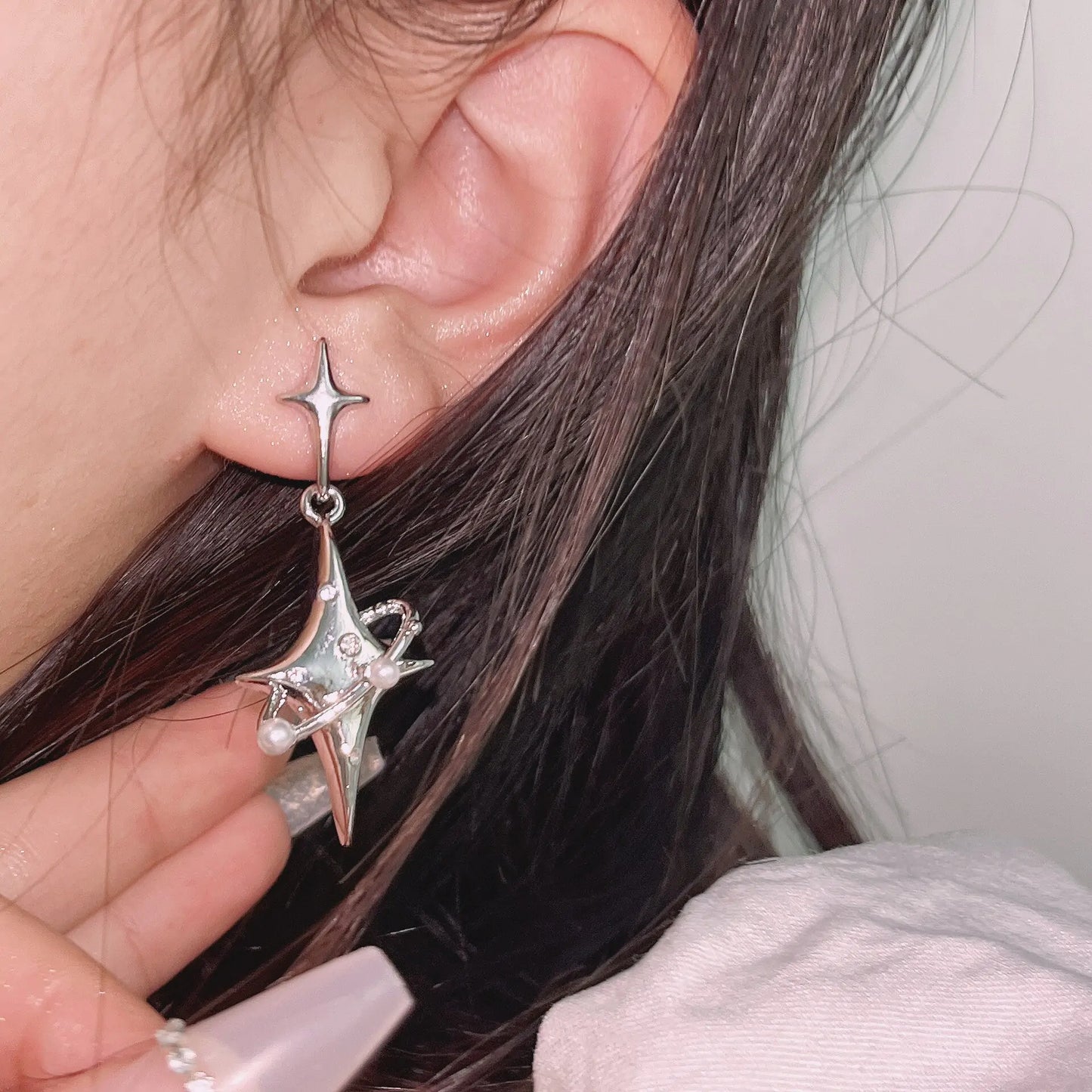 Creative Planet Pearl Crystal Stars Earrings