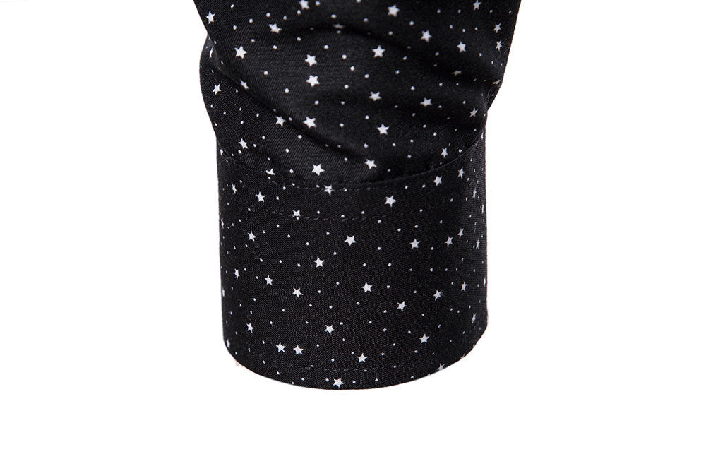 Men's Clothing Print Black Long Sleeve Shirt