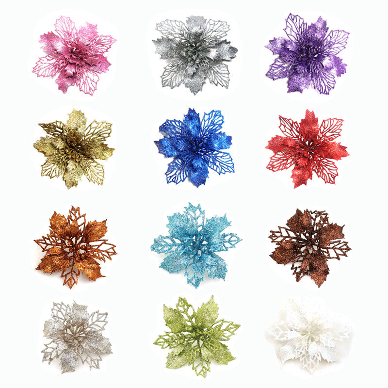 Glitter Artificial Christmas Flowers Tree Decorations