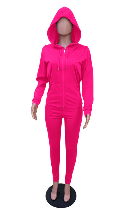 Long-sleeved Hooded V-Neck Active Suit