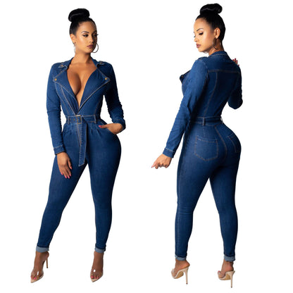 Denim Form Fitting Jumper Bodysuit