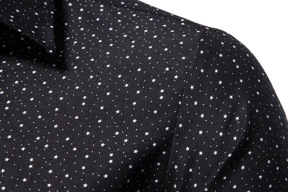 Men's Clothing Print Black Long Sleeve Shirt