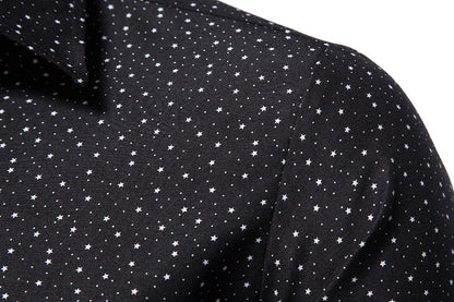 Men's Clothing Print Black Long Sleeve Shirt